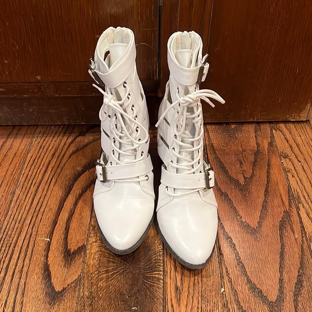 Coconuts by Matisse white lace up booties.